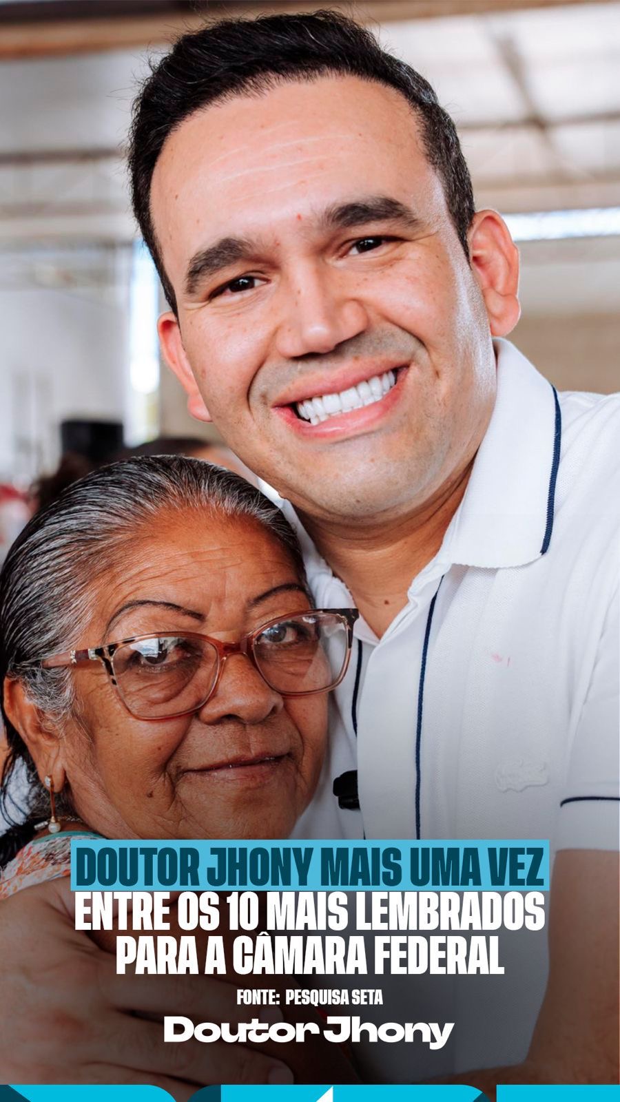 Pesquisa do Instituto Seta destaca Doutor Jhony entre os 10 nomes mais lembrados para a Câmara Federal na Paraíba